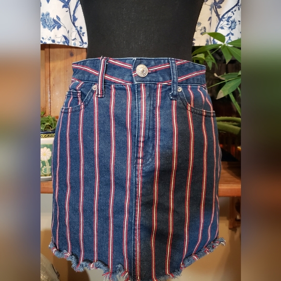 AMERICAN EAGLE STETCH DENIM STRIPED SKIRT - Picture 1 of 4
